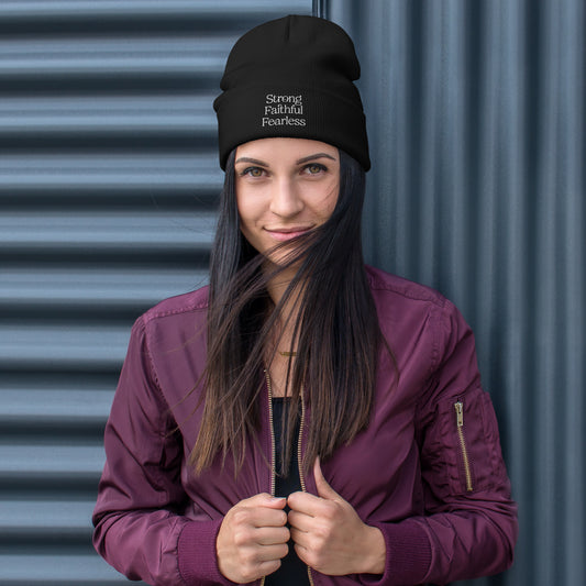 Strong Faithful Fearless Embroidered Beanie - Joyful Grace